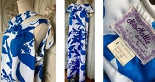 VTG 60s HILO HATTIE EVELYN MARGOLIS ALOHA MUUMUU DRESS HAWAII BLUE FLORAL 16