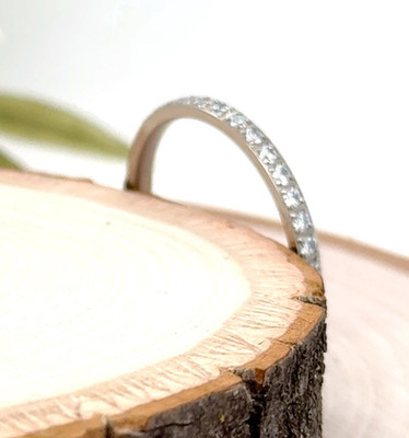 2mm Silver Titanium Stackable Ring Polished CZ Inlay Fashion Band For Christmas