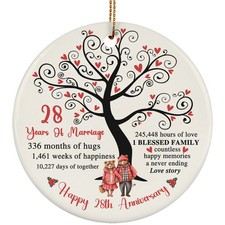 28 Years Love Ornament Happy 28th Anniversary Cute Bear Couple Christmas Gifts