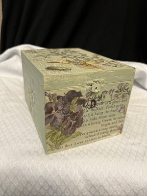 Handcrafted Unique Keepsake Box Sage Green Florals Bug Cigar Box 7 X 5 X 4.5