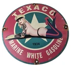 Vintage Texaco Gasoline Sign - White Marine Gas Pump Porcelain Sign