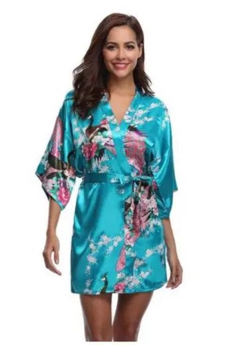 Satin Silk Bridesmaid Robe – Elegant Crane Print Kimono - Picture 18 of 108
