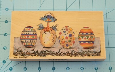 Stamps Happen Inc #90245 Surprise Wood Rubber Stamp Hatching Chick Easter Eggs