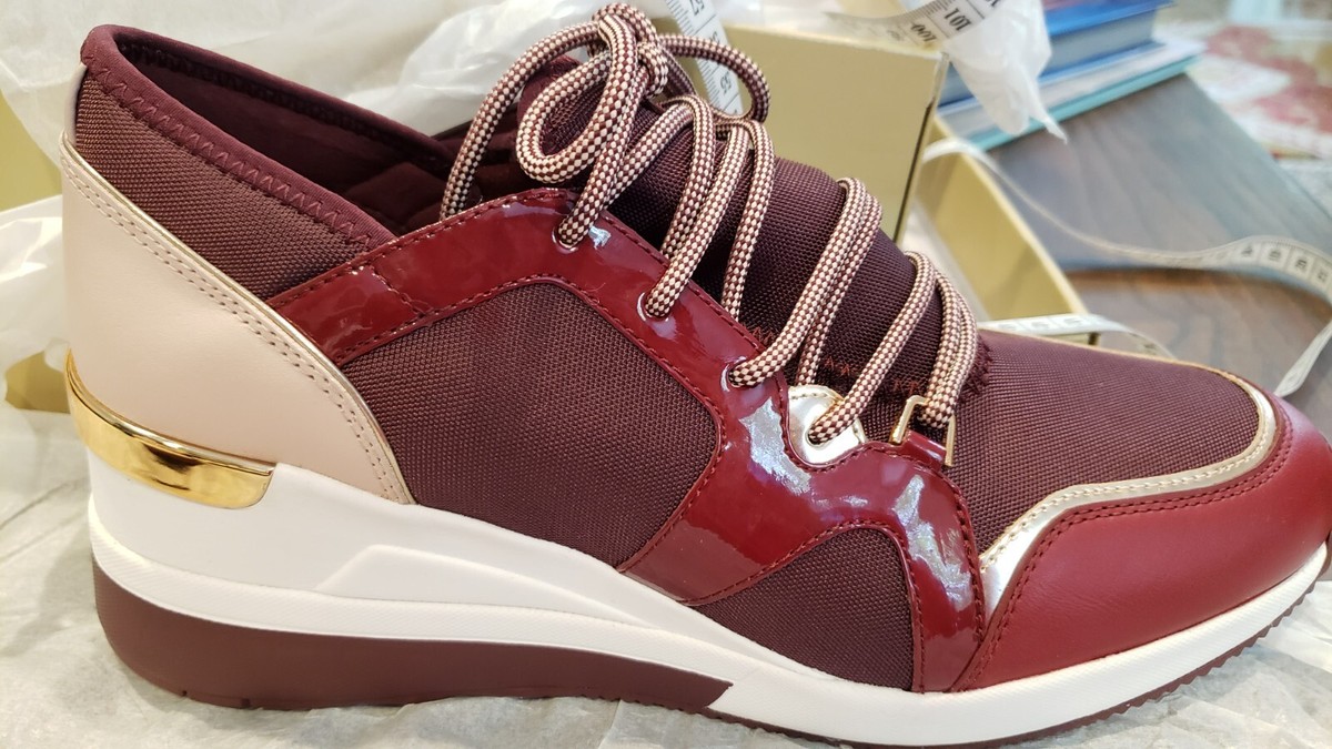 Michael Kors lace up womens sneakers 10M NIB Oxblood color Liv Trainer eBay