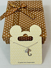 Disney Parks Mickey Mouse Swarovski Crystals Letter C Silver Color Necklace NEW