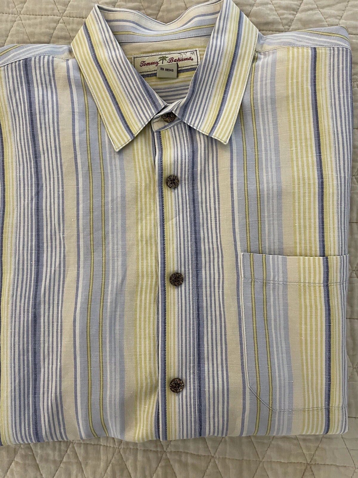Tommy Bahama Multicolor Stripe Linen Short Sleeve Sport Shirt Size L $118