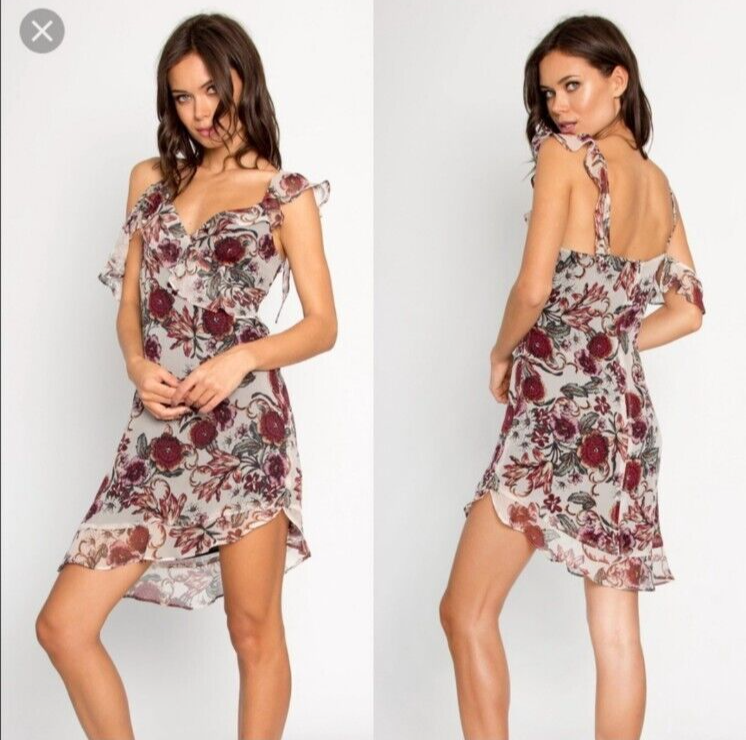 New Lavender Brown Wellesley Silk Short Slip Ruffle Floral Dress Sz Medium