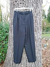 VTG High Waist Wool Pleated Trouser Academia Dress Pants 10 Petite Black 80's