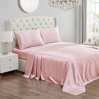 Juicy Couture Twin Size Silk Satin Bed Sheet Set, - 3 Piece Pink 