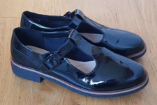 Image of Clarks Collection Griffin Town Black Patent Leather T-bar Flat Size 4E Wide NEW