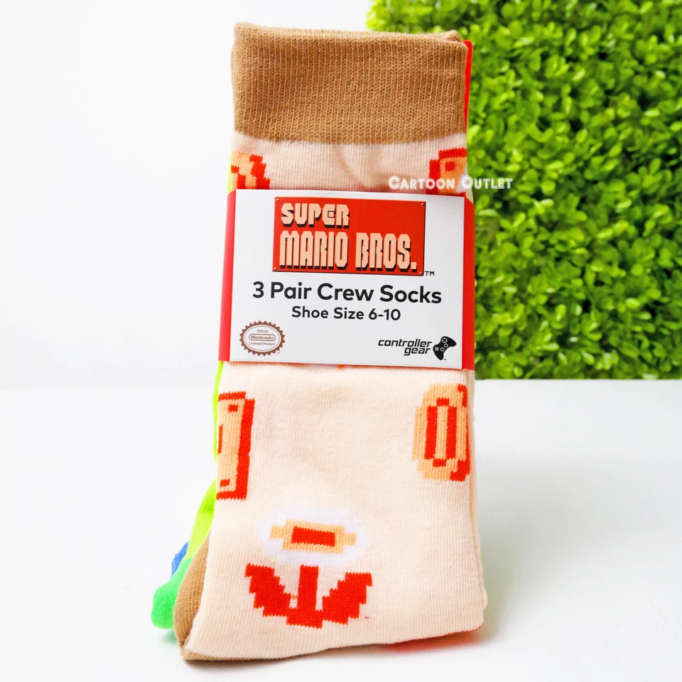 Super Mario Socks  3 Pair Crew Socks Mens 6-10 3 Sock Pairs Trending - Image 3 of 4
