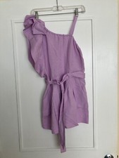 Romper:Habitual Girl, Flounce One-Shoulder Linen Blend Romper; Lavender; Girls12