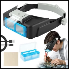 Headband Magnifier with Light Jeweler Magnifying Glass Loupe Illuminated Visor