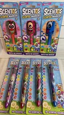 Scentos Season 1 Scented Bobble Head Markers + Rainbow Pens Full Size (lot of 7)