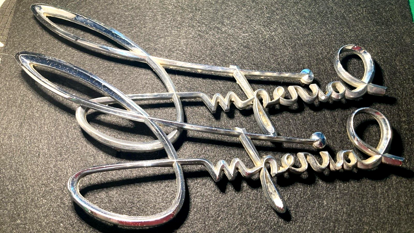 1957 1958 Chrysler Imperial Script Emblem Crown Imperial Set Of 2 CROME ...