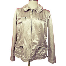 Chico's Gold Cotton Blend Zip Jacket 4 Zip Pockets Size 2