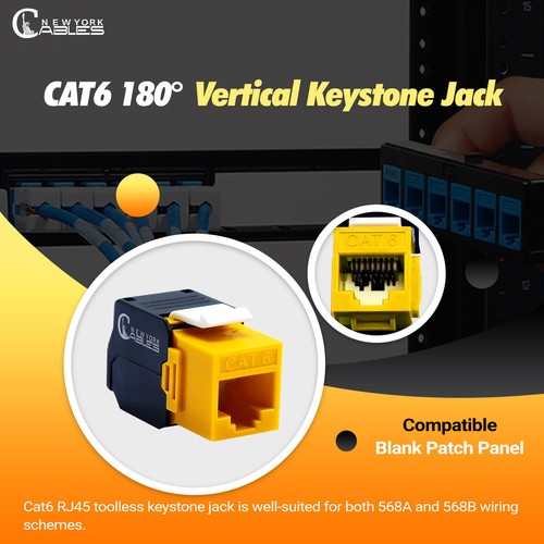 Cat6 Vertical Keystone Jack 180 Degree UTP Toolless Ethernet Adapter Yellow 50X - Picture 6 of 7