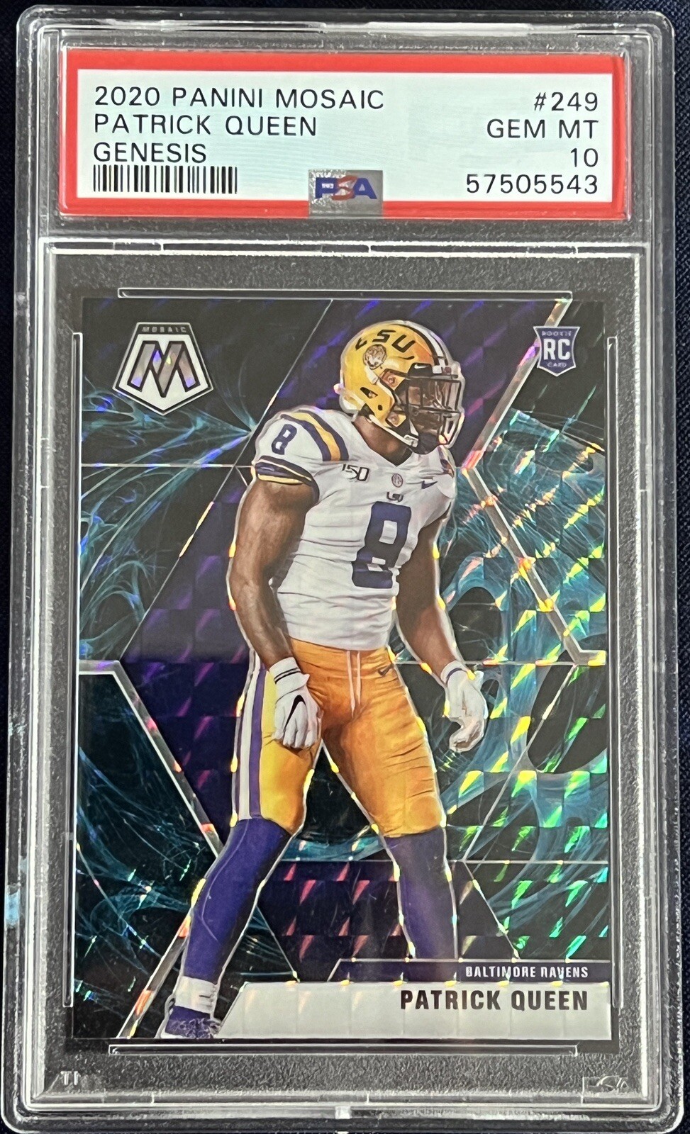 2020 Panini Mosaic Patrick Queen #249 Genesis Prizm RC Rookie PSA 10 Gem Mt SSP