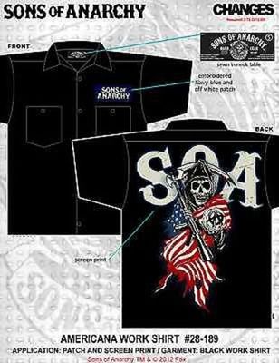 Authentique SONS OF ANARCHY Americana Drapeau Faucheuse Chemise Motard  Bouton M
