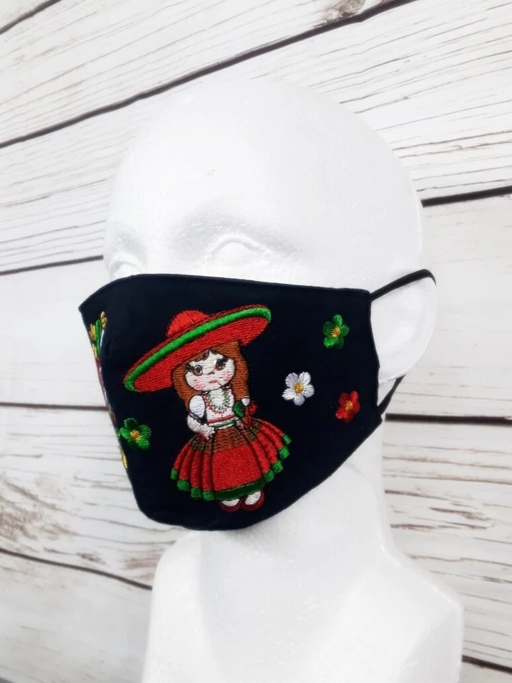 墨西哥成人面罩刺绣科莫墨西哥无干草多斯牧场女孩  — 第 3/4 张图片