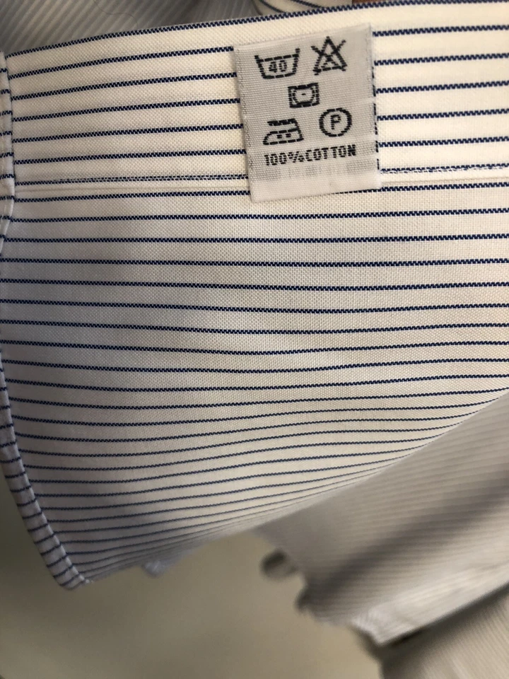 Camisa Hawes & Curtis of Jermyn St 18/37 Calce Ajustado Puños Franceses Rayas Azules Usada en Excelente Condición Foto 2 de 4