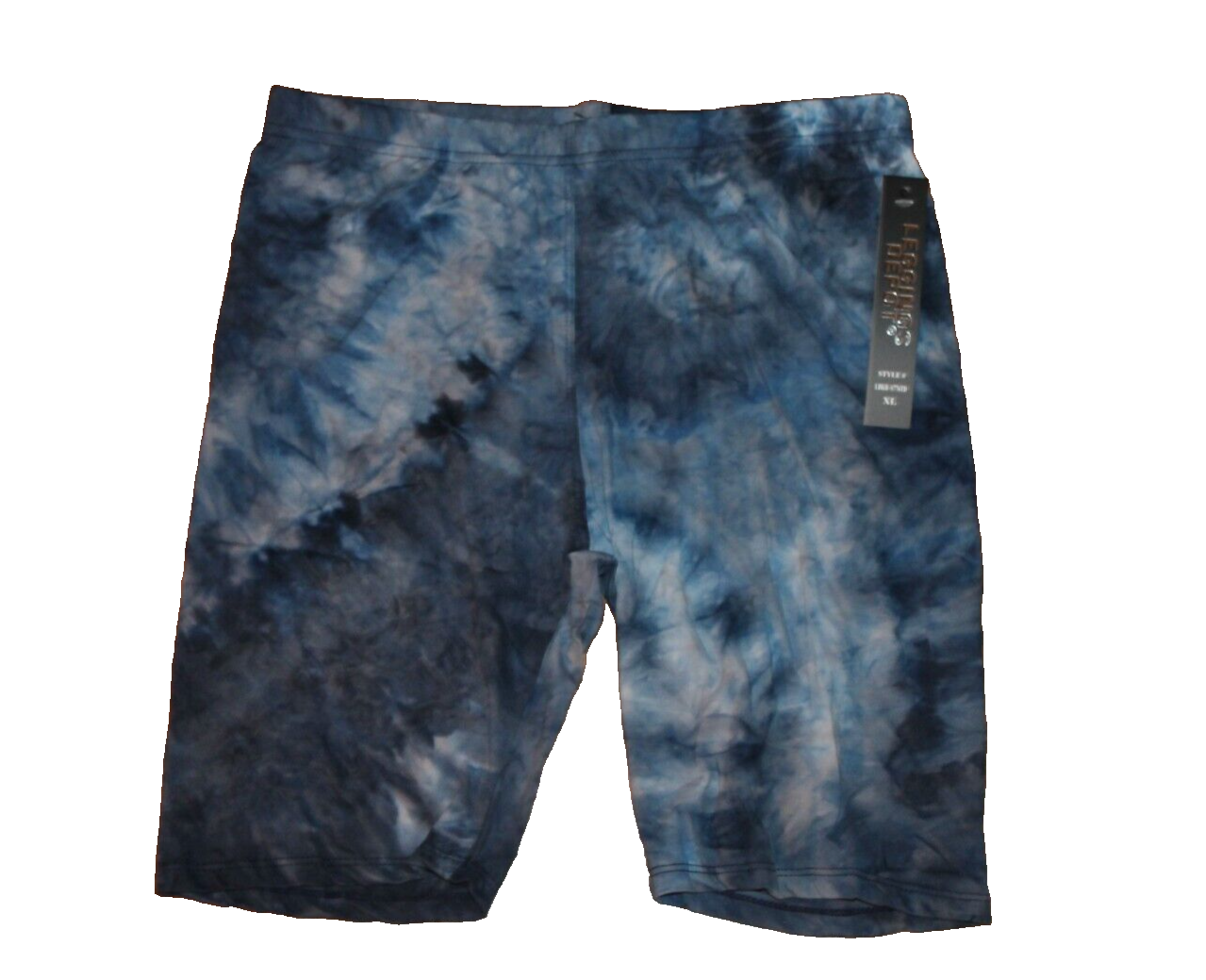 Leggings Depot Womens XL High Rise Biker Shorts Blue Black Tie Dye Stretchy-image