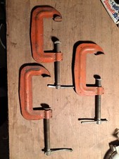 Vintage STANLEY Handyman #H156 3" C Clamp Orange Set Of 3 Made in USA