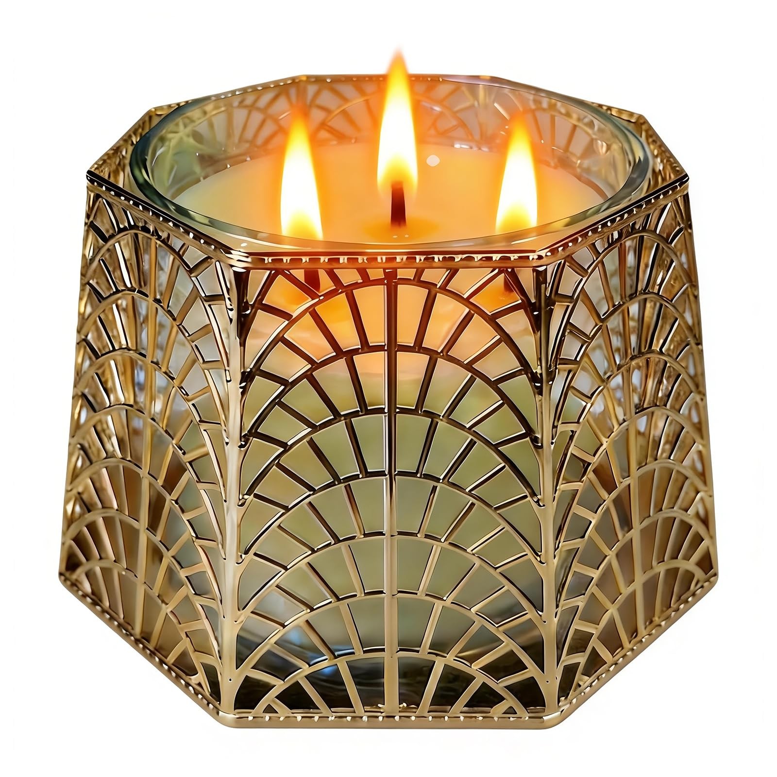 , Golden Shell Design Candle Jar Holder For 4-inch Diameter 