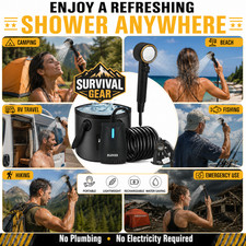 Portable Camping Shower 8000mAh Rechargeable Outdoor Pump Heater Ready Travel