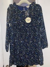 Hayden Girls Navy Floral Long-Sleeve Ruffle Dress Polyester 13/14