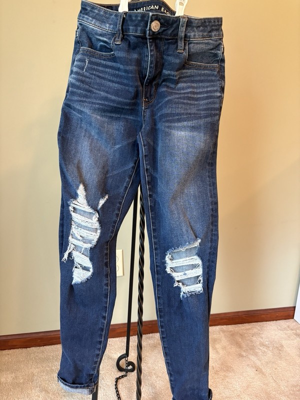 American Eagle Blue Solid High Rise Jegging Jeans 5-Pocket Distressed