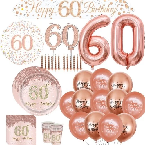 Rose gold Age 60th Birthday Gift bag Buntings Banners Balloons Party Decoration
