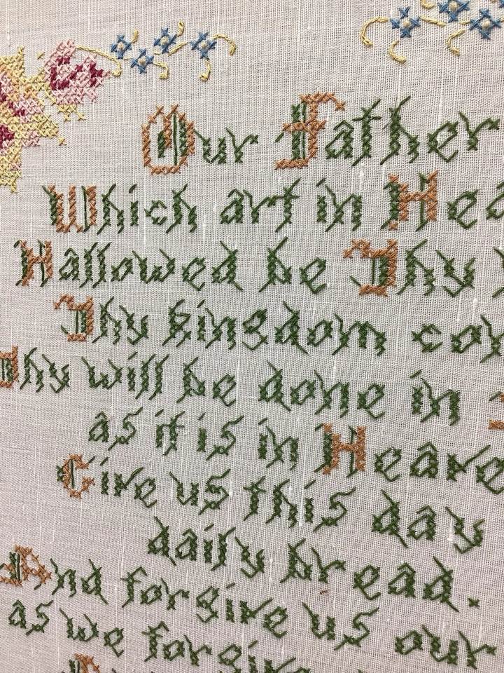 Colgante de Pared Bordado Crewel De Colección 23x18 Oración del Señor Decoración Cristiana Foto 3 de 4