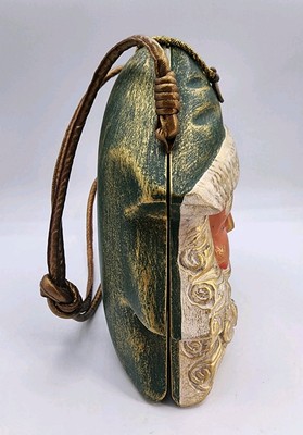 Timmy Woods Beverly Hills Wood Carved Santa Claus Face Purse