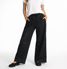 Athleta Retreat Linen Blend High Rise Wide Leg Pant Black Size L Pockets