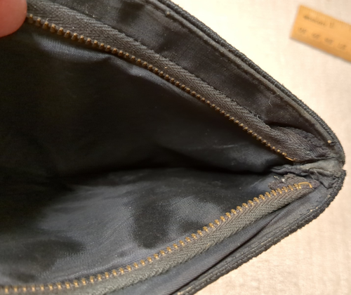 Vintage 1960s Small Black Cloth Ladies Purse Clutch missing zipper 4 1/2"x 8" - Picture 9 of 9