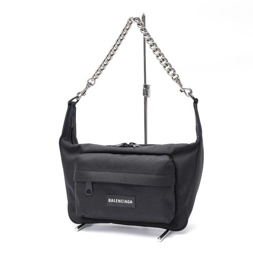 Balenciaga Raver Medium Chain Shoulder Bag Black Nylon Metal 741080 Authentic