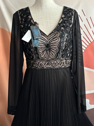 NWT Sue Wong Black Embellished Pleated Crepe Women’s Formal Gown Dress Size 8 - Picture 7 of 23