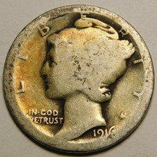 1916 P Mercury Dime 90% Silver AG-Details  "Actual Coin Pictured - Not Cleaned"