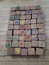 Vintage Wooden Alphabet and Picture Blocks Set 53 Pieces Hand Painted