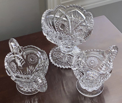 Creamer, Sugar & Jam Dish ~ Breakfast Set EAPG Fashion Clear Imperial Glass Ohio