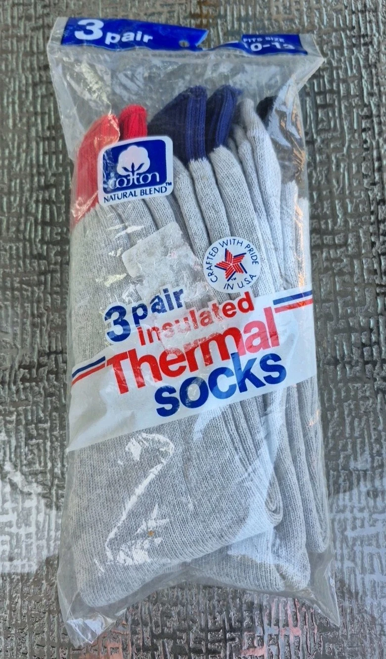 3 Pair U.S.A Unisex Grey Insulated Thermal Socks Size 10-13 NOS Sealed