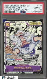 2024 One Piece PRB01 Manga Alt Art #119 Monkey D. Rufy PSA 10 GEM MINT