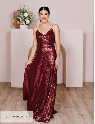 Revelry Hazel Sequin Maxi Dress Cabernet 22 Evening Black Tie Wedding Bridesmaid
