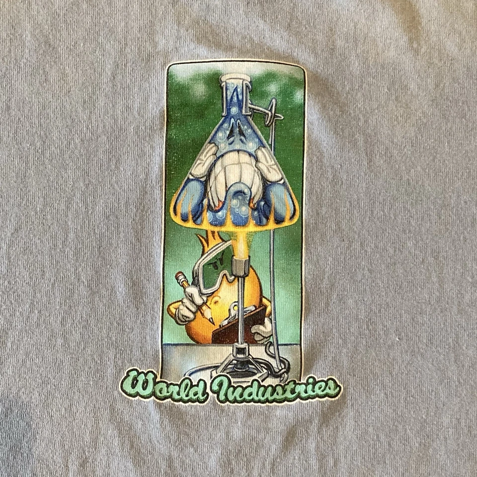 vintage World Industries flameboy vs wet willy science lab beaker skate tee M - Image 2 of 4