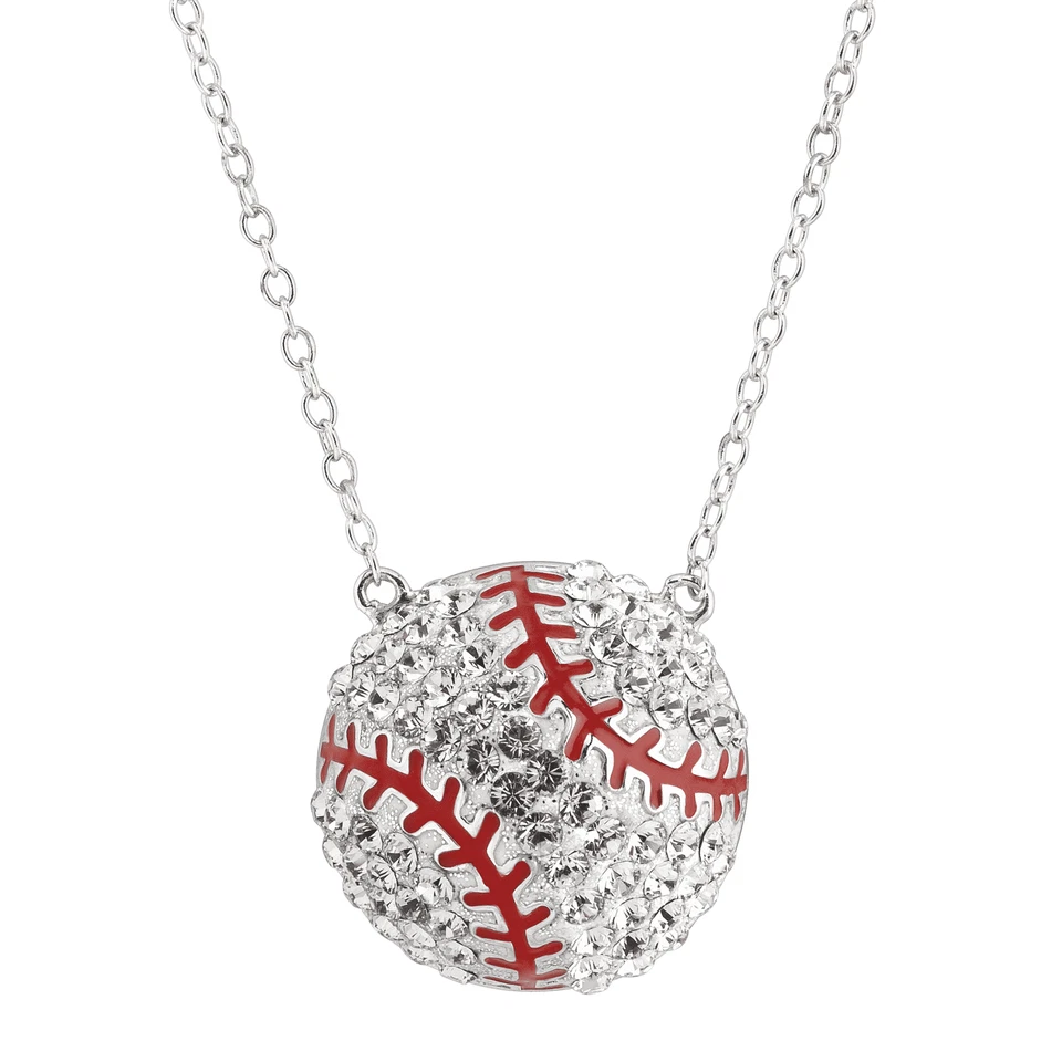 Collar de béisbol Crystaluxe con cristales en plata de ley, 16" + 2"