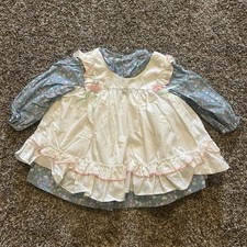Vintage 80s 90s toddler girls 18 months pinafore dress Easter retro spring