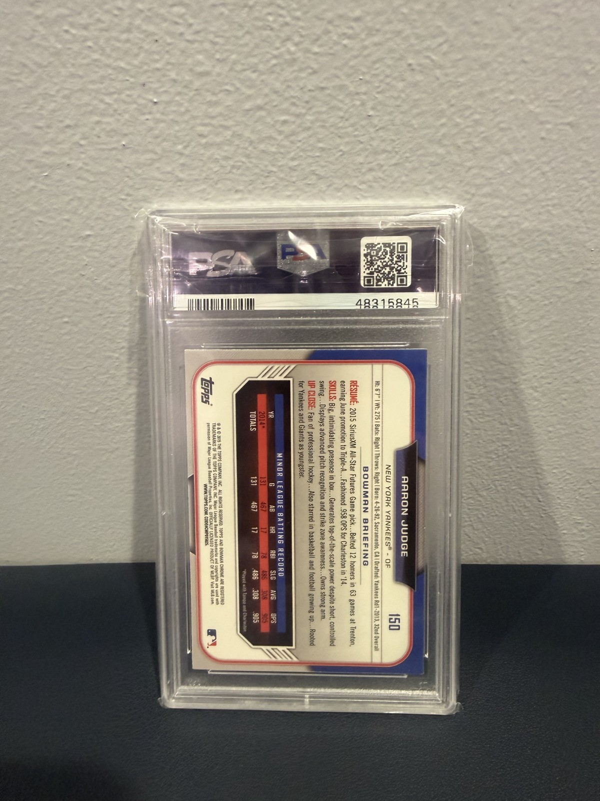 Aaron Judge PSA 10 2015 Bowman Draft Refractor Chrome New York Yankees #150 view 2