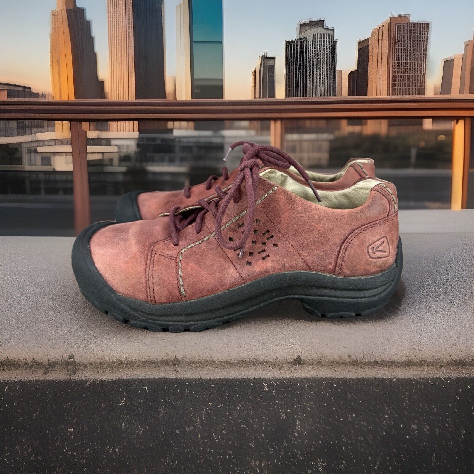 Keen Shoes Donna 7 Presidio Rosso Pelle Oxford Stringate Casual Comfort Scarpe