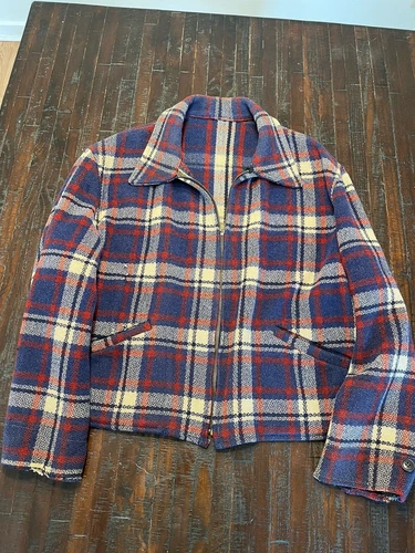 1940s Vintage WW2 Sportclad Plaid Cinch-Back Short Wool Jacket Antique Workwear - Picture 1 of 24